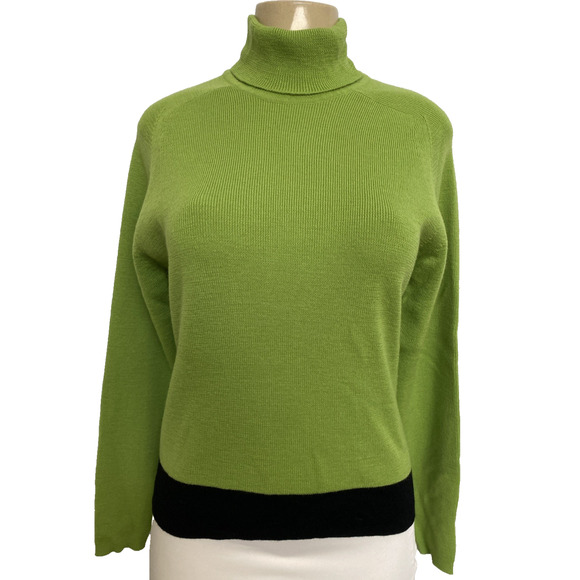 NWT Emanuel Ungaro Wool Turtleneck Sweater Pullover Long Sleeve Green Black M - Picture 1 of 6